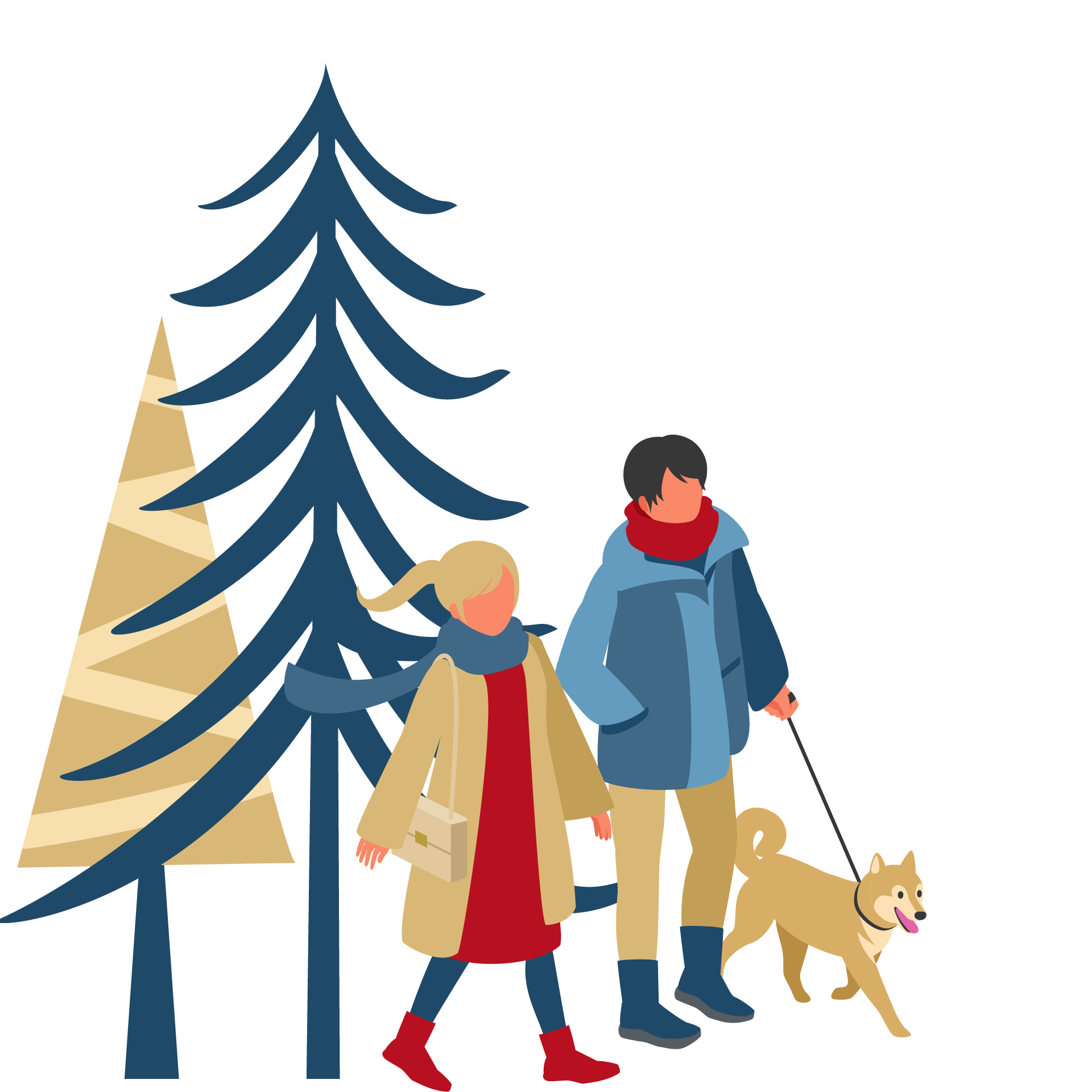 Weihnachtsgrafik mit Paar und einem Hund